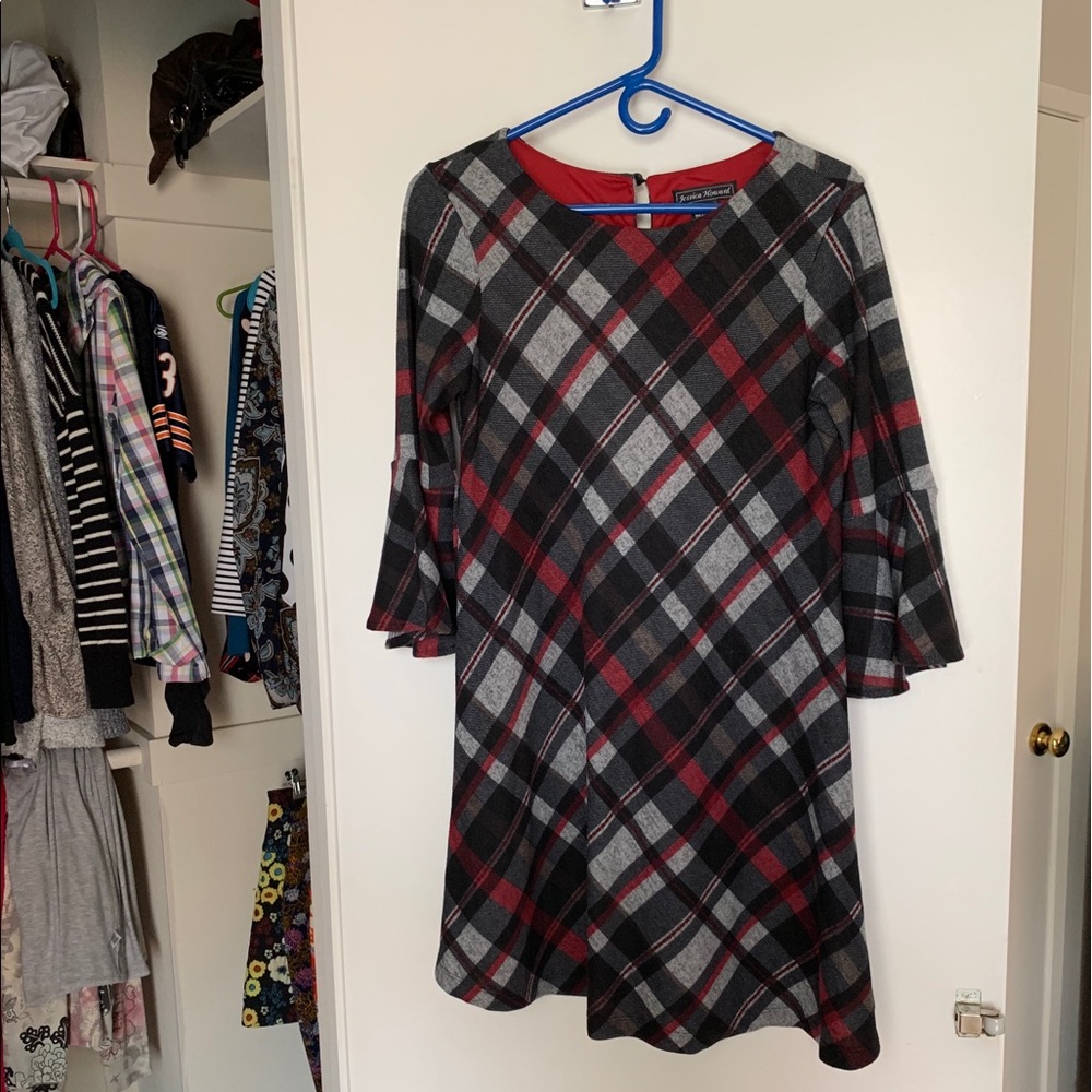 Jessica Howard Plaid Bell Sleeve Dress